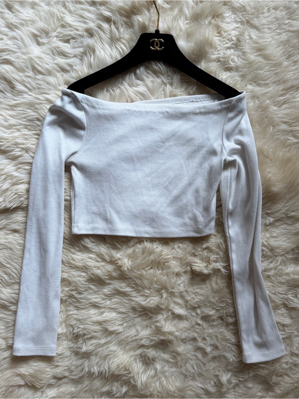 White Off-Shoulder Long Sleeve Crop Top